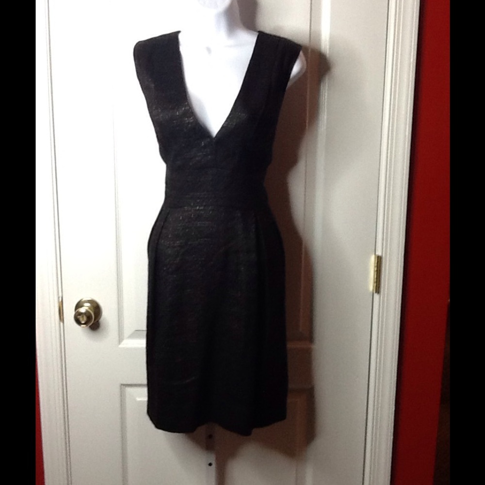 Adam Lippes Nwt Structured Deep V Neck Black Dress - image 2